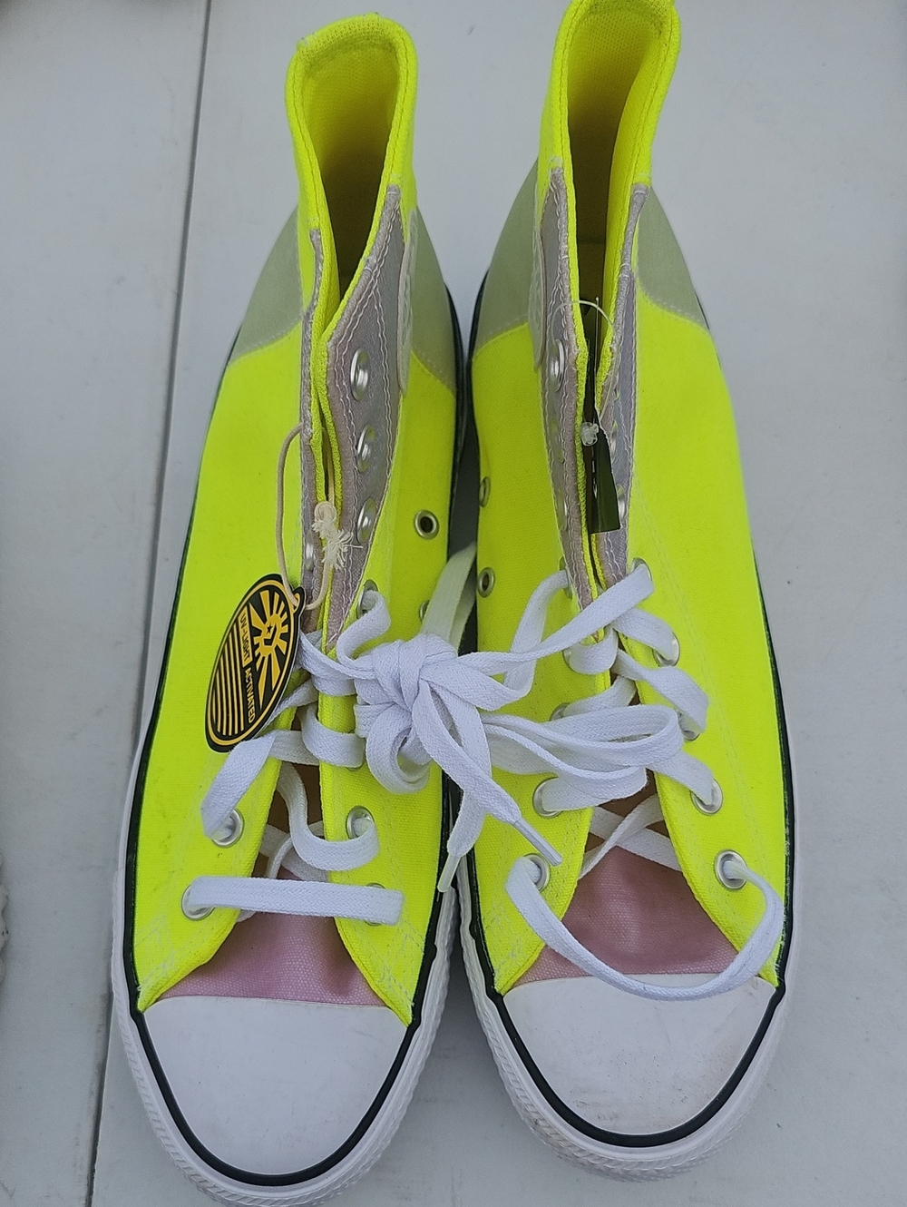Neon Yellow High-Top Canvas Sneakers - Women's